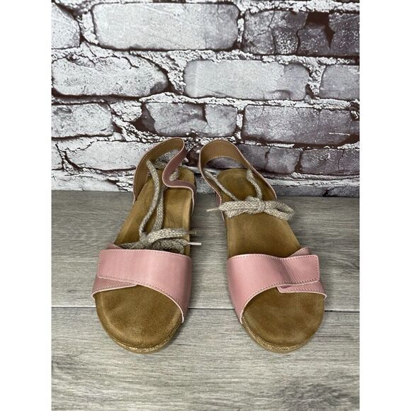 TAOS Pink Leather Ankle Lace Strap Cork Wedge Sandals Women Sz 40EU/9.5M US - Picture 16 of 16